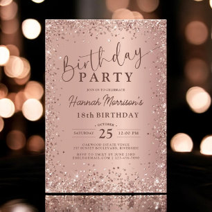Invitation Elégant Rose métallique Parties scintillant or 18e