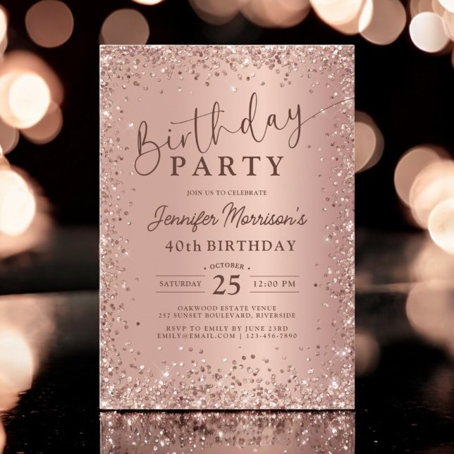 Invitation Elégant Rose métallique Parties scintillant or 40e (Créateur téléchargé)
