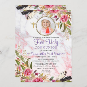 Invitation Élégant Rose moderne Blush Photo Première communio