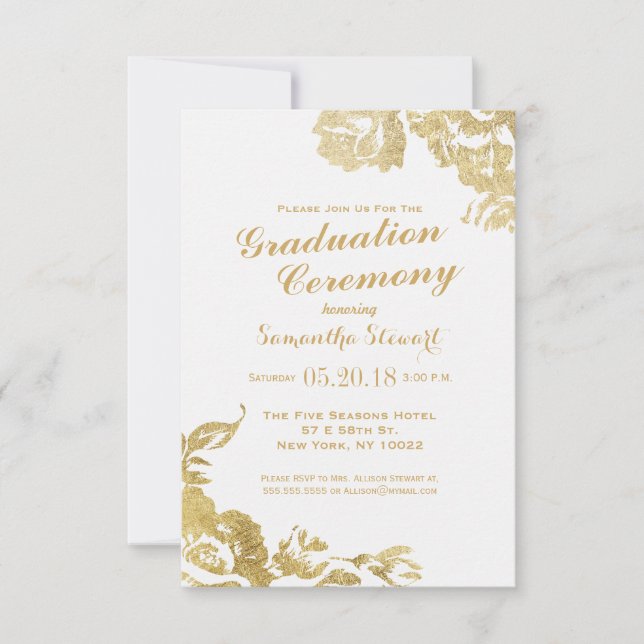 Invitation Élégant Rose moderne Floral Gold Graduation (Devant)