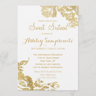 Invitation Élégant Rose moderne Floral Gold Sweet 16