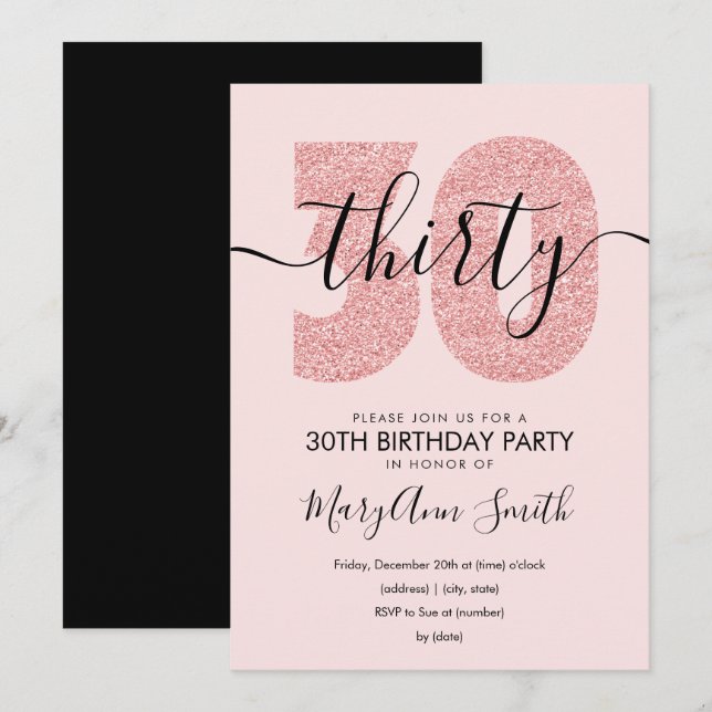 Invitation Elégant Rose moderne Gold Blush 30e anniversaire (Devant / Derrière)