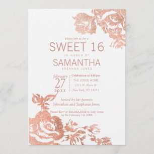 Invitation Élégant Rose moderne or Floral Sweet 16