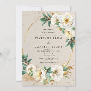 Invitation Élégant Rose or blanc  Floral Mariage