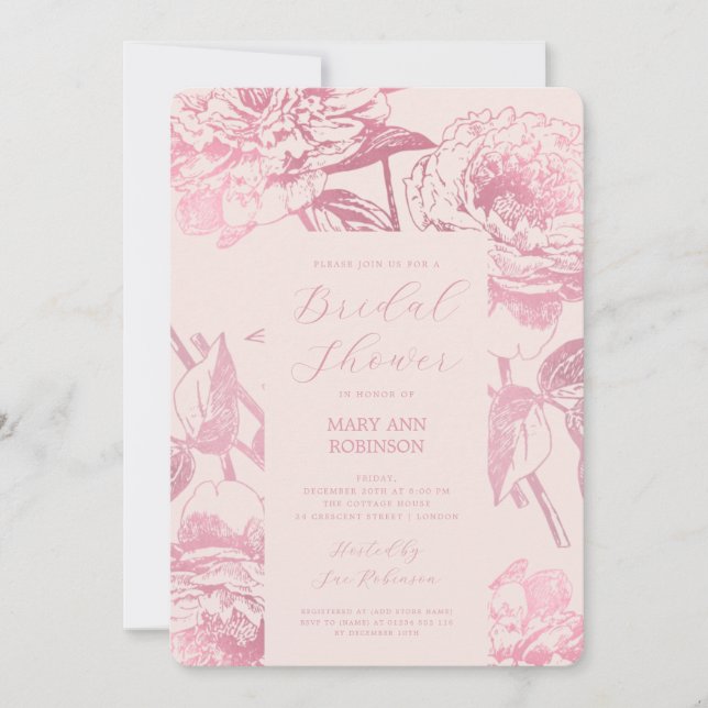 Invitation Élégant Rose or Fête des mariées florale Blush (Devant)