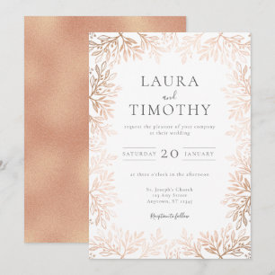 Invitation Elégant Rose or Floral Mariage de typographie de f