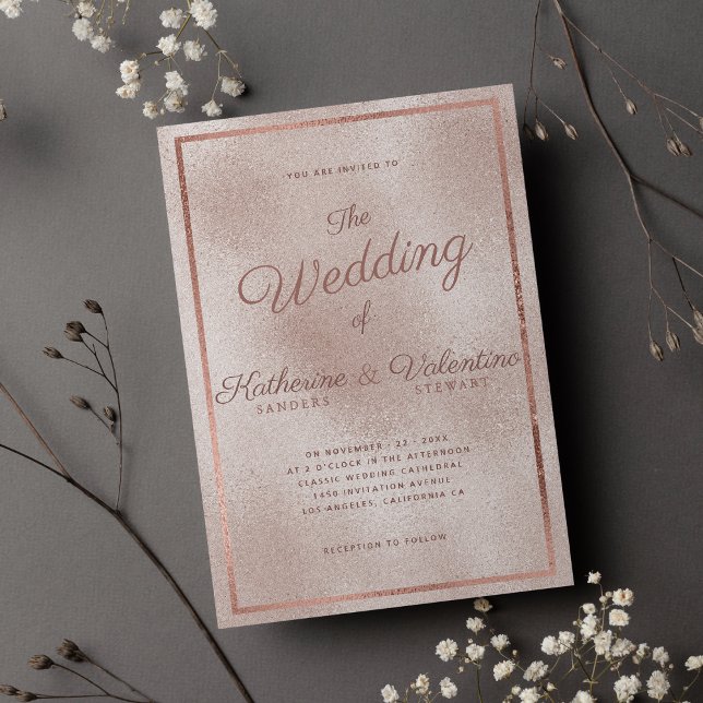 Invitation Elégant rose or parties scintillant dégradé photo  (Elegant rose gold glitter gradient photo wedding)