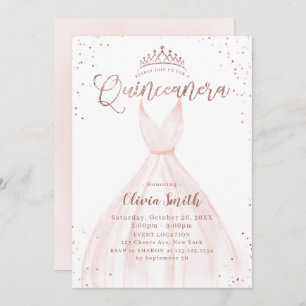 Invitation Elégant rose or parties scintillant robe rose quin