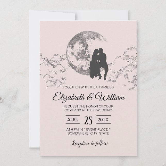 Invitation Élégant rose pâle sur la Lune Mariage (Devant)