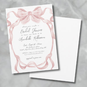 Invitation Élégant Rose Pâle Vintage Nœud Fête de Mariage