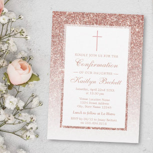 Invitation Élégant Rose Parties scintillant Or Confirmation O