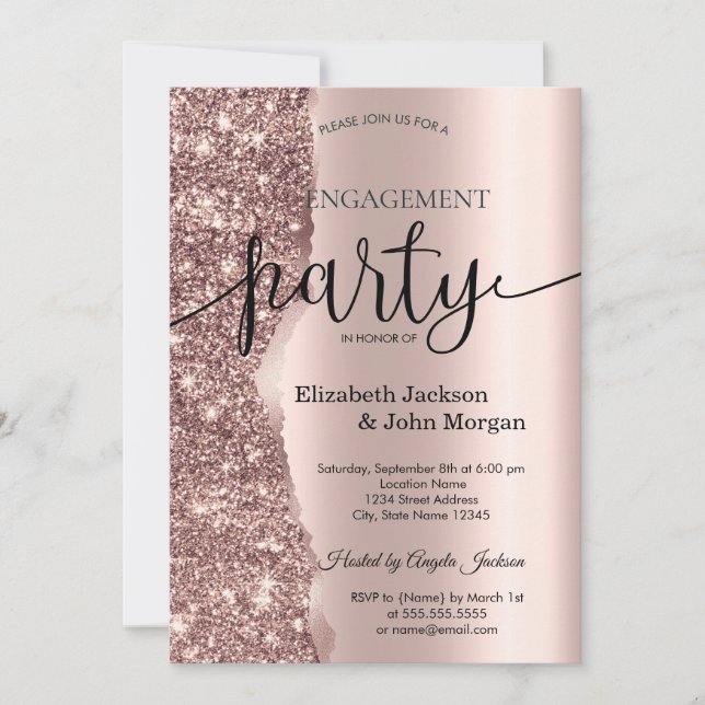 Invitation Élégant Rose Parties scintillant or Fiançailles de (Devant)