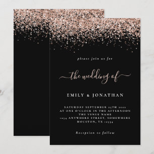 Invitation Élégant Rose Parties scintillant or Mariage noir