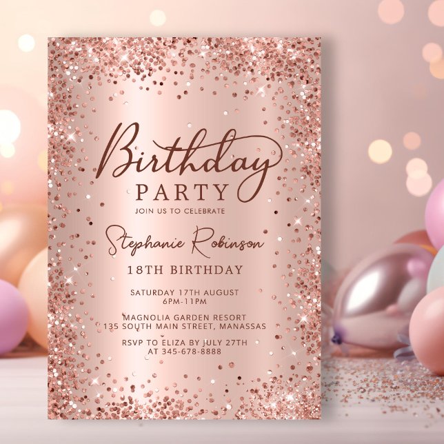 Invitation Elégant Rose Parties scintillant or métal 18e anni (Créateur téléchargé)