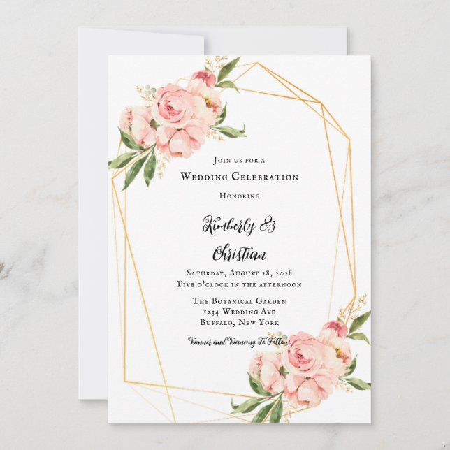 Invitation Elégant rose Peony Aquarelle Floral Mariage (Devant)