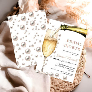 Invitation Elégant Rose perles d'or et Fête des mariées de po