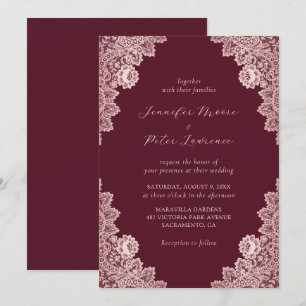 Invitation Elégant Rose personnalisé Gold et Mariage Bourgogn