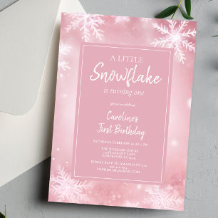 Invitation Élégant rose petit flocon de neige fille premier a