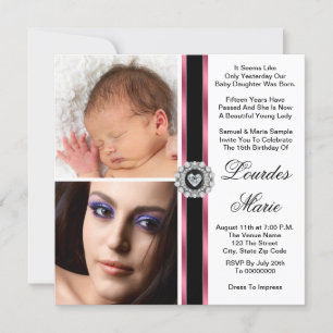 Invitation Elégant rose photo Quinceanera