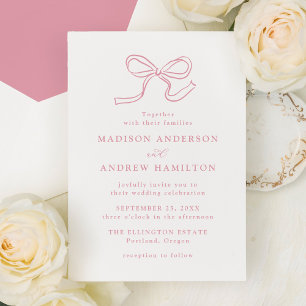 Invitation Élégant Rose Pink Bow Photo Mariage
