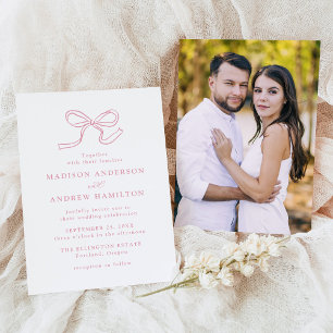 Invitation Élégant Rose Pink Bow Photo Mariage