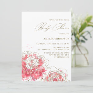 Invitation Élégant rose pivoines modernes Baby shower floral