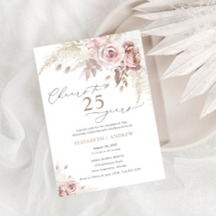 Invitation Élégant Rose Poussiéreux Floral 25e Anniversaire d