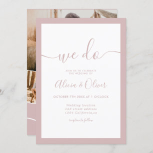 Invitation Élégant rose poussiéreux script photo initiales ma