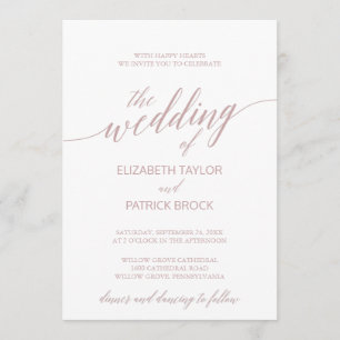 Invitation Élégant Rose Quartz Mariage de calligraphie