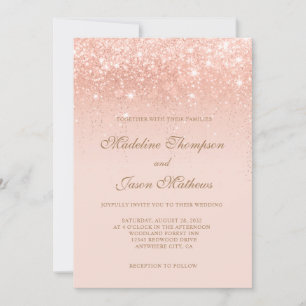 Invitation Élégant Rose romantique Gold Sparkling Mariage