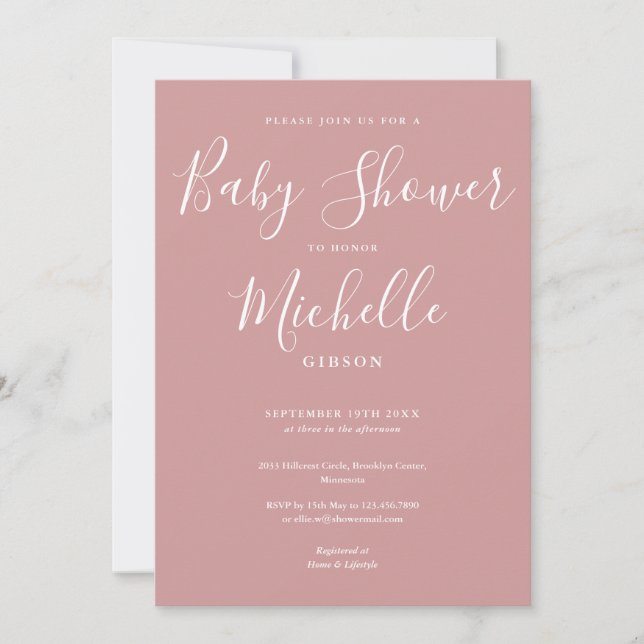 Invitation Elégant Rose rose  Baby shower fille (Devant)