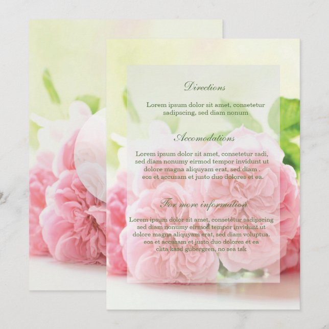 Invitation Élégant rose Rose d'été Mariage directions (Devant / Derrière)