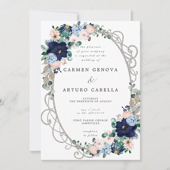 Invitation Elégant rose rose Dusty bleu Floral Mariage Invit (Devant)