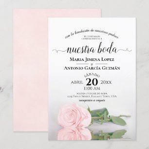 Invitation Élégant Rose rose espagnol Nuestra Boda Mariage