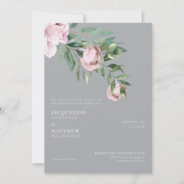 Invitation Élégant rose rose et gris Aucun parent Mariage (Devant)