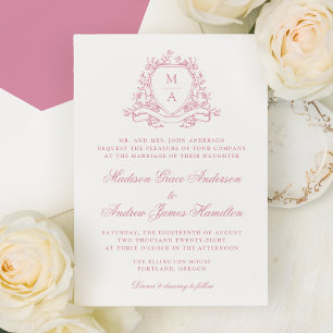 Invitation Élégant Rose rose floral Crest Mariage