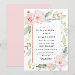 Invitation Élégant Rose rose Floral Gold Bridal déjeuner