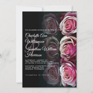 Invitation Élégant rose rose floral miroir Mariage noir