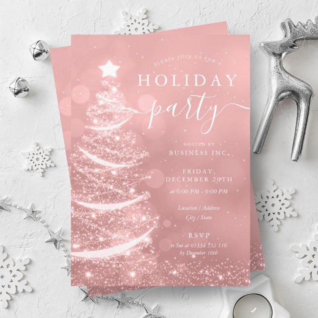 Invitation Élégant rose rose pâle Noël Société Holiday (Elegant Blush Pink Christmas Tree Company Holiday Invitation)