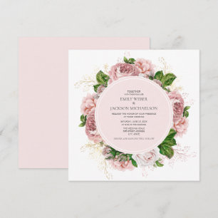 Invitation Élégant Rose rose pâle rose floral blanc Mariage