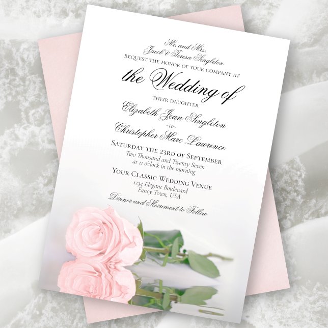 Invitation Élégant rose rose pâle rose pâle Mariage officiel (Créateur téléchargé)