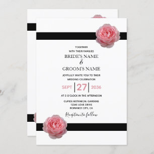 Invitation Élégant rose rose rose noir ruban de mariage Invit