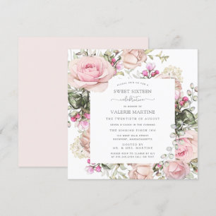 Invitation Élégant rose rose rose rose rose Floral Sweet 16 P