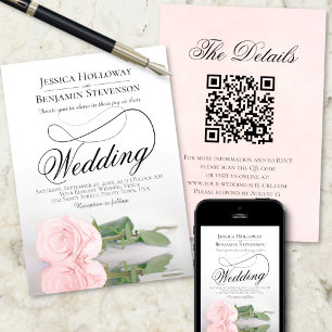Invitation Élégant rose rose rose rose rose romantique QR Cod