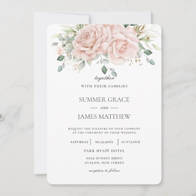Invitation Elégant rose rose rose rose rose Roses Floral Mari (Devant)