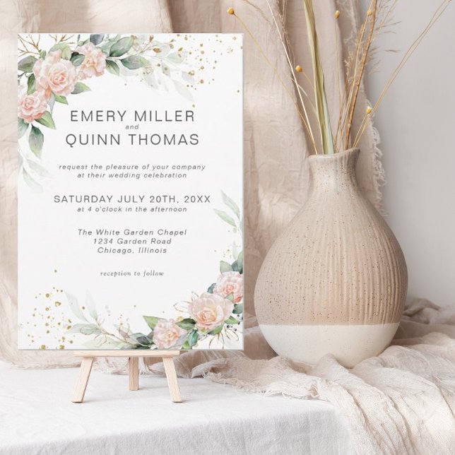 Invitation Élégant rose Roses Eucalyptus Mariage de feuillage (Créateur téléchargé)