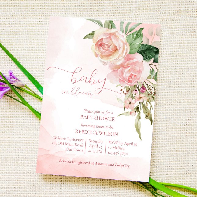 Invitation Élégant rose rousse roses bébé dans le baby shower (Créateur téléchargé)