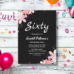 Invitation Élégant Rose rustique Black Floral 60e anniversair
