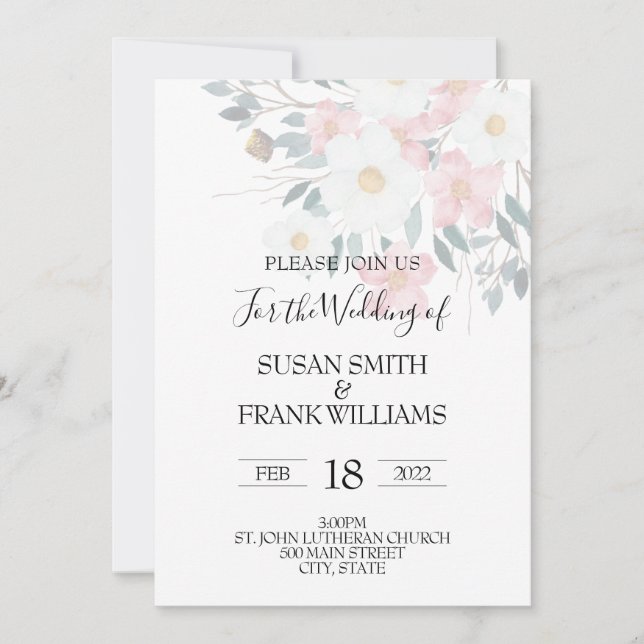 Invitation Elégant rose rustique et blanc aquarelle Floral (Devant)