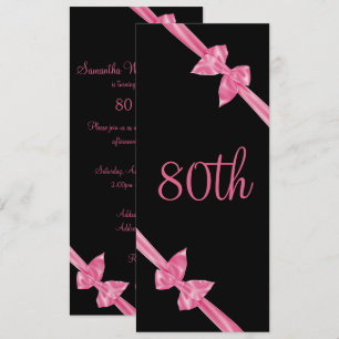Invitation Elégant rose Satin Bows 80e anniversaire